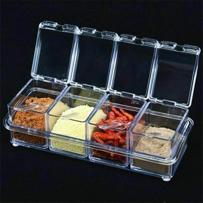 Picture of Acrylic Crystal Clear Spice Box Set with Cover & 4 Spoons – Kitchen Storage Jar-Multicolor