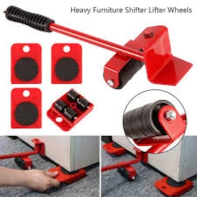 Picture of 5PCS Furniture Mover Tool Transport Lifter Heavy Stuffs Moving 4 Wheeled Roller with 1 Wheel Bar Set Professional Device-Multicolor