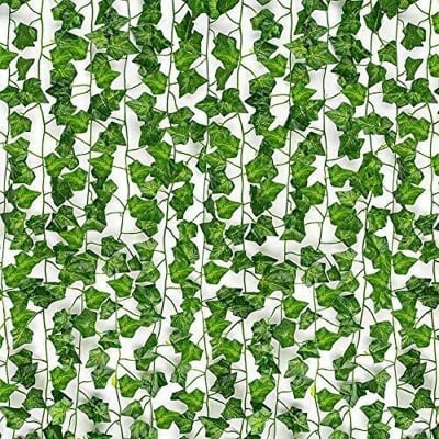 Picture of 12 Pcs Artificial Fake Ivy Leaves Greenery Garlands Hanging for Wedding Party Garden Wall Decoration-Green