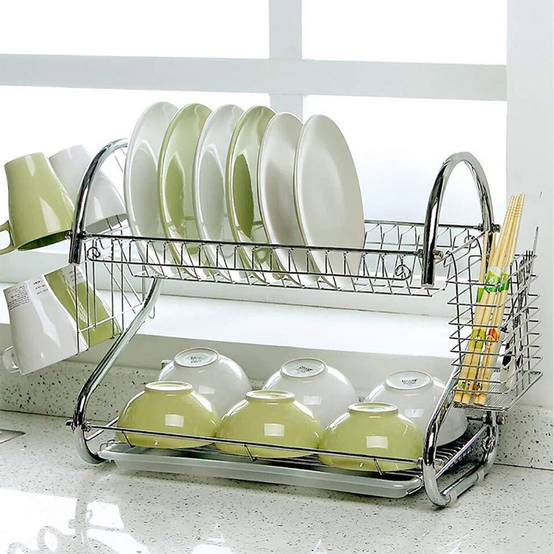 Picture of Double Layer Stainless Steel Dish Rack I 2 Tier Dish Drying Rack I-Silver