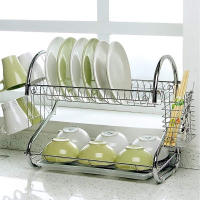Picture of Double Layer Stainless Steel Dish Rack I 2 Tier Dish Drying Rack I-Silver