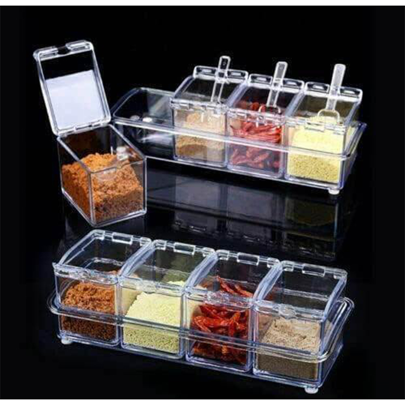 Picture of Acrylic Crystal Clear Spice Box Set with Cover & 4 Spoons – Kitchen Storage Jar-Multicolor