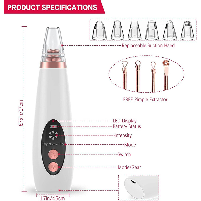 Picture of Electric Vacuum Electric Acne / Blackhead Remover Extractor 6 Suction Head Beauty Machine For Skin Care