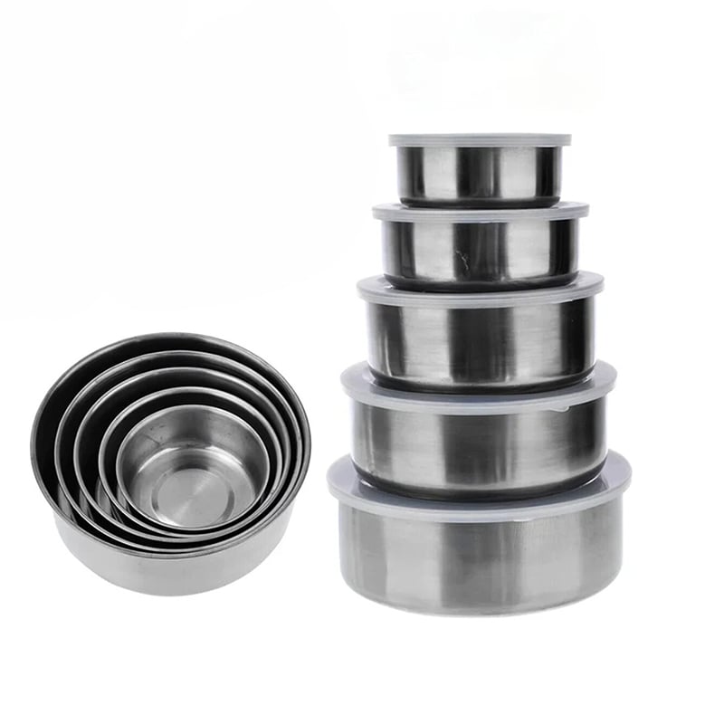 Picture of Stainless Steel Food Box 5 Pieces With Food Grade Plastic Cover - Tiffin Box For Office-Silver