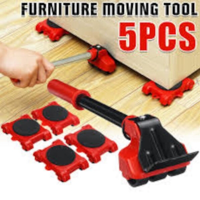 Picture of 5PCS Furniture Mover Tool Transport Lifter Heavy Stuffs Moving 4 Wheeled Roller with 1 Wheel Bar Set Professional Device-Multicolor