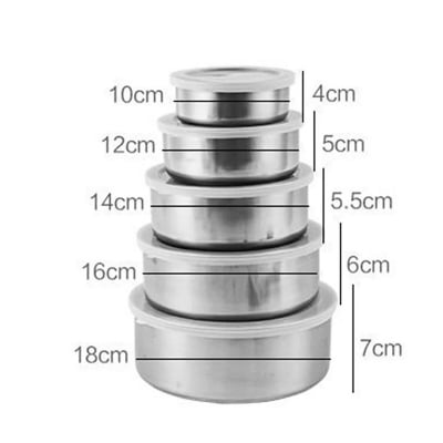 Picture of Stainless Steel Food Box 5 Pieces With Food Grade Plastic Cover - Tiffin Box For Office-Silver