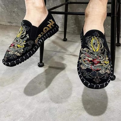 Picture of Dragon Print Fabric Sneaker For Men-Light Black