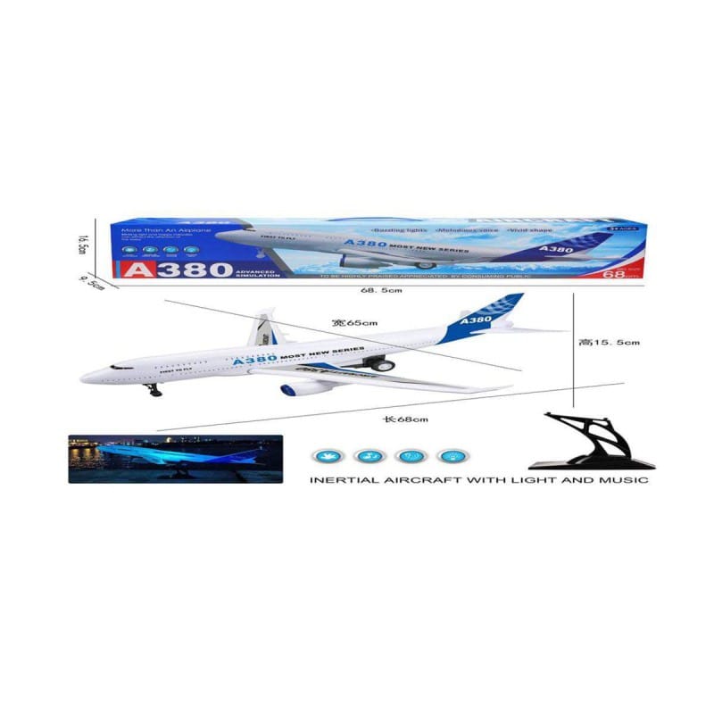 Picture of Inertial Light Plane Music Passenger Plastic Plane Toy Airbus A380-100 Model Airplane For Kids - Multicolor