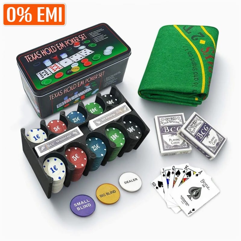 Picture of HOW (HOUSE OF WISHES) with Device 200 Chips/Coins, Cards, Mat, Dealer/Blind Tokens  -Set 200 (Tin Case Safe Pack) - Multicolor