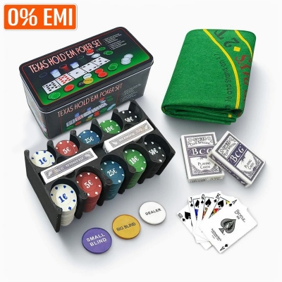 Picture of HOW (HOUSE OF WISHES) with Device 200 Chips/Coins, Cards, Mat, Dealer/Blind Tokens  -Set 200 (Tin Case Safe Pack) - Multicolor