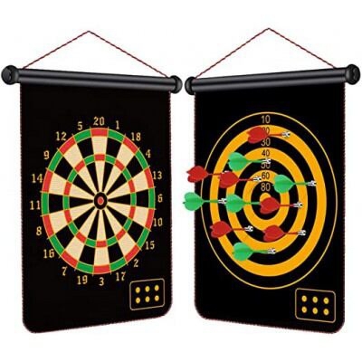 Picture of 15 Inches Double-Sided Magnetic Dart Board Game with 6 Magnetic Darts | Indoor Outdoor Games for Adults, Kids Foldable Dart Board Game Toy for Kids - Multicolor