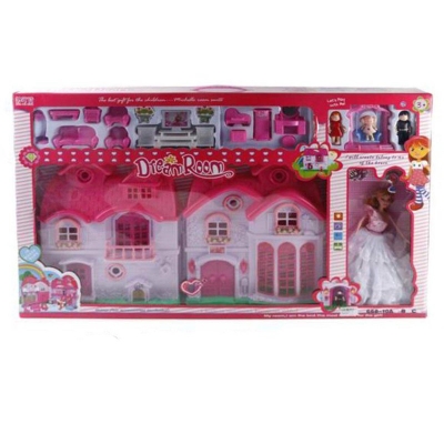 Picture of Dream Room Doll House with Dolls and Furniture 2 Story Pretend Play House - Pink
