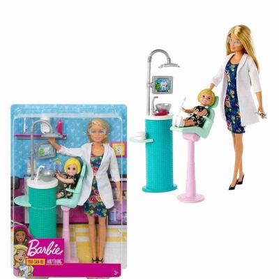 Picture of Barbie Dentist Doll, Blonde, and Playset with Patient Small Doll, Sink, Chair an  DHB63 - Multicolor