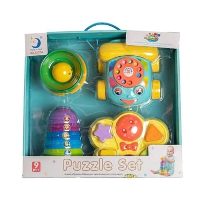 Picture of 3 Pcs Baby Activity Toys Playset with Rainbow Stacking Telephone Car & Shape Shorter Learning Brain Developing toy for children Perfect gift - Multicolor