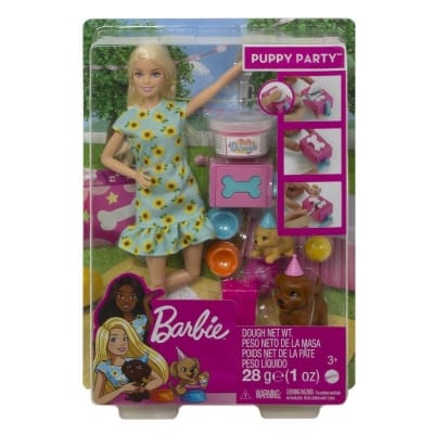 Picture of Barbie Pet Party Doll And Playset with 2 Pet Pets, Dough, Cake Pan Accessories For kids-GXV75 - Multicolor