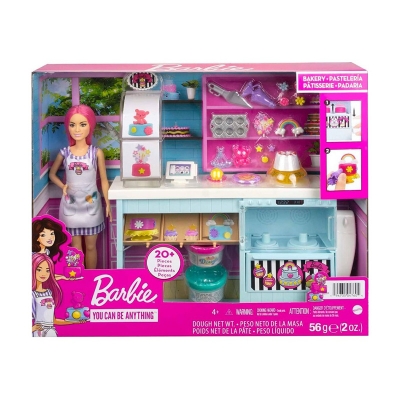 Picture of Barbie Bakery Playset with 12 in Petite Doll, Pink Hair, Bakery Station, Cake Making Feature & 20+ Realistic Play Pieces-HGB73 - Multicolor