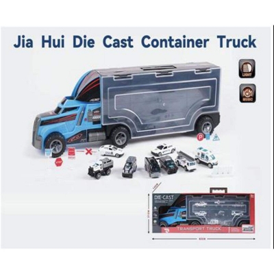 Picture of Light music container truck with 8pcs alloy  cars road signs - Multicolor