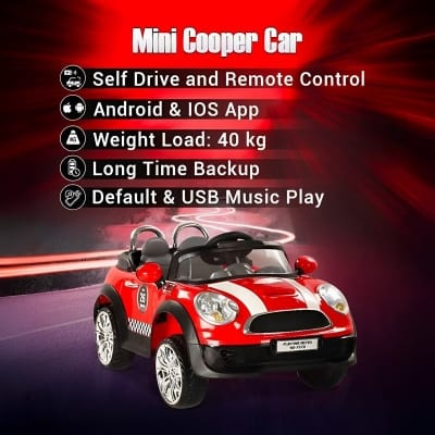 Picture of Ride On Mini Cooper Car Both Remote Control & Manual Drive for Kids for 2-8 years - Red