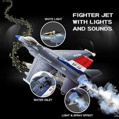 Picture of Fighter Jet Toy F-16 Toy Jets for Kids Military Plane Army Air Force Pull Back Fighter Toy diecast Metal Aircraft with Spray Effect Lights and Sounds for Boys Girls Age 3-12+ (F 16 Blue) - Blue