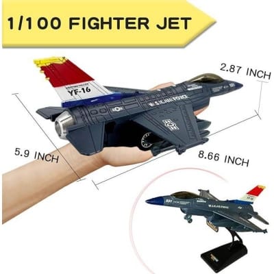 Picture of Fighter Jet Toy F-16 Toy Jets for Kids Military Plane Army Air Force Pull Back Fighter Toy diecast Metal Aircraft with Spray Effect Lights and Sounds for Boys Girls Age 3-12+ (F 16 Blue) - Blue