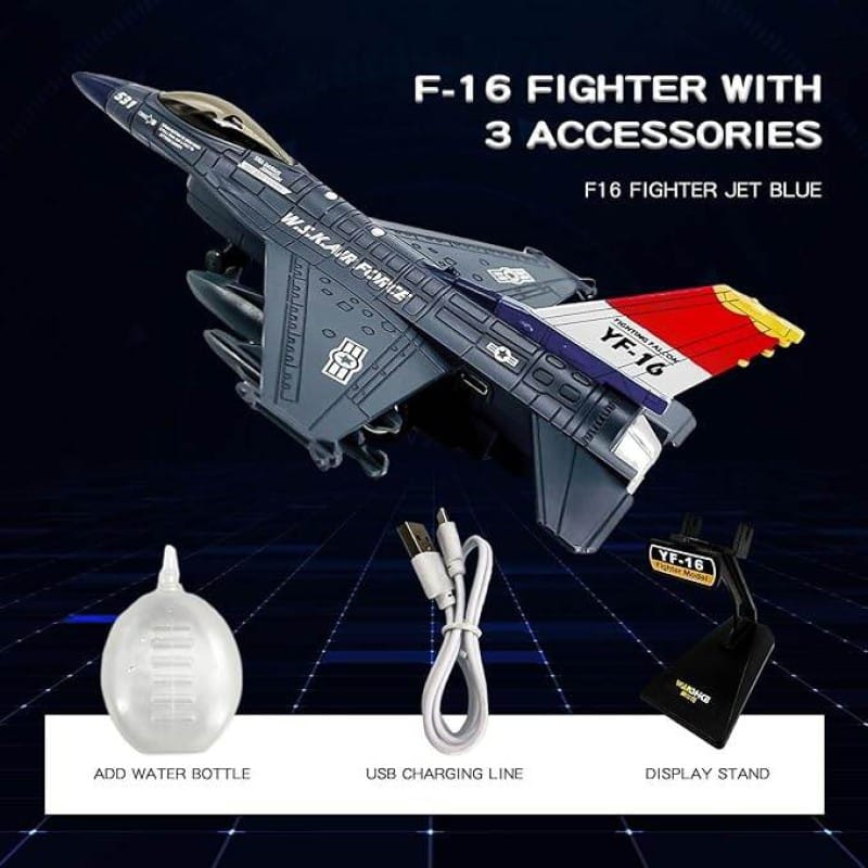 Picture of Fighter Jet Toy F-16 Toy Jets for Kids Military Plane Army Air Force Pull Back Fighter Toy diecast Metal Aircraft with Spray Effect Lights and Sounds for Boys Girls Age 3-12+ (F 16 Blue) - Blue