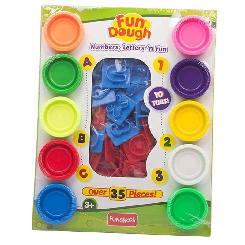 Picture of Fundough Funskool Playset Numbers Letters N Fun, Ten tubs of Dough, an exciting and informative 35 Piece playset, Multicolour, Dough, Toy, Shaping, Sculpting, 3 Years - Multicolor