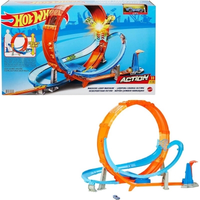 Picture of Hot Wheels GTV14 Massive Loop Mayhem Hot Wheels Massive Loop Mayhem Track Set with Huge 28-Inch Wide Track Loop Slam Launcher, Battery Box & 1 Hot Wheels 1:64 Scale Car, Designed for Multi-Car Play, Gift for Kids 5 Years & Up