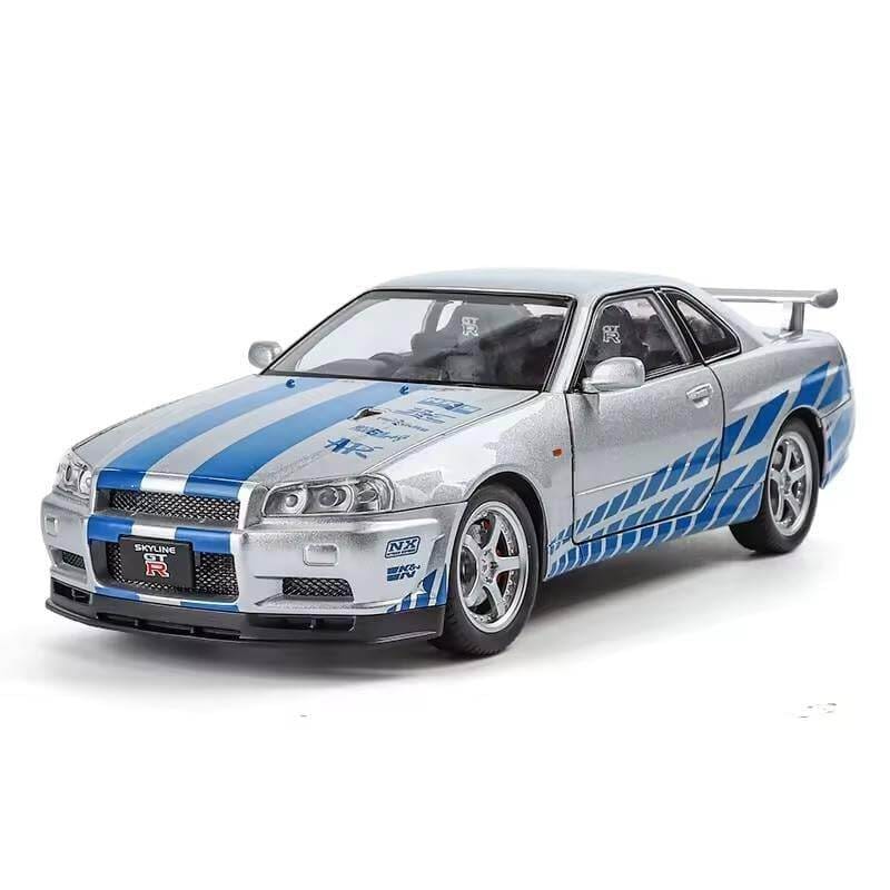 Picture of 1:24 Scale Nissan Skyline GTR-R34 Diecast Models Alloy Diecast Toy Car Model Sound Light Pull Back Car Toy for Kids (Silver) - Multicolor