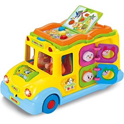 Picture of Hola Children Electric School Bus Music Car Including 8 Games & Animal Calls Early Educational Toys For Children Gift - Multicolor