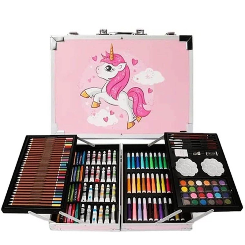 Picture of Conjoin Unicorn Colour Suitcase Set Deluxe Art Set Box with Crayons, Oil Pastels,Colored Pencil with 145 Pcs Art Coloring Kit for Professional Drawing.