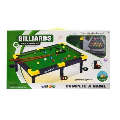 Picture of Billiards Snooker Game Table with Full Set of Billiard Balls, 2 Cues, Triangle Family Game for Kids - Blue