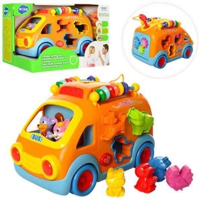 Picture of HOLA Baby Toys Innovative Vehicle Happy Bus Toy with Music & Light & Blocks Kids Early Learning Educational Toy Gifts - Multicolor