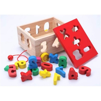 Picture of RFJJAL Children's Wooden Digital Trailer Puzzle Building Blocks Shape Cognitive Digital Early Education Gift - Multicolor