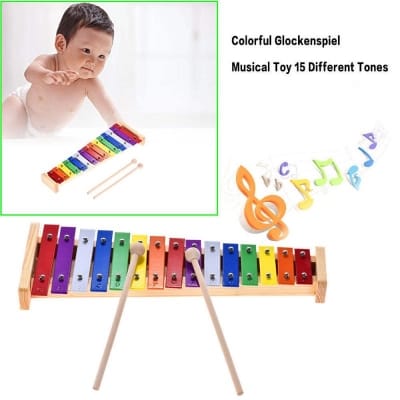 Picture of LOLYSIC 15 Tone Xylophone Glockenspiel Colorful Wooden Xylophone Xilofono Instrument with 2 Mallets for Beginner - Multicolor