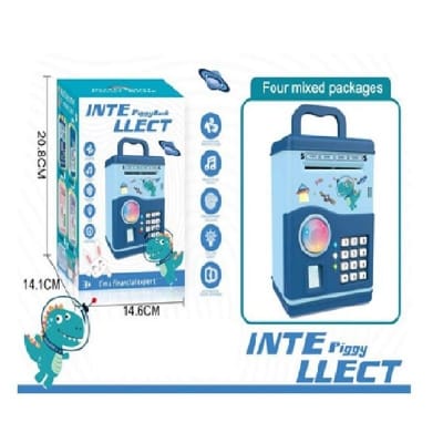 Picture of Light music fingerprint unlock automatic roll money piggy bank, Kids Money Bank Password Code Lock Fingerprint Birthday Auto Scroll Money Electronic ATM Toy for Kids - Multicolor