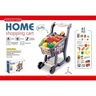 Picture of Children's Simulation Supermarket Shopping Cart Set Lighting Music Fruit And Vegetable cart toy trolley Family Toys 2023 - Multicolor