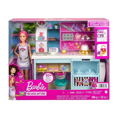 Picture of Barbie Bakery Playset with 12 in Petite Doll, Pink Hair, Bakery Station, Cake Making Feature & 20+ Realistic Play Pieces-HGB73 - Pink