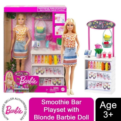 Picture of Barbie GRN75​ Smoothie Bar Playset with Blonde Doll, Smoothie Bar & 10 Accessories - Multicolor