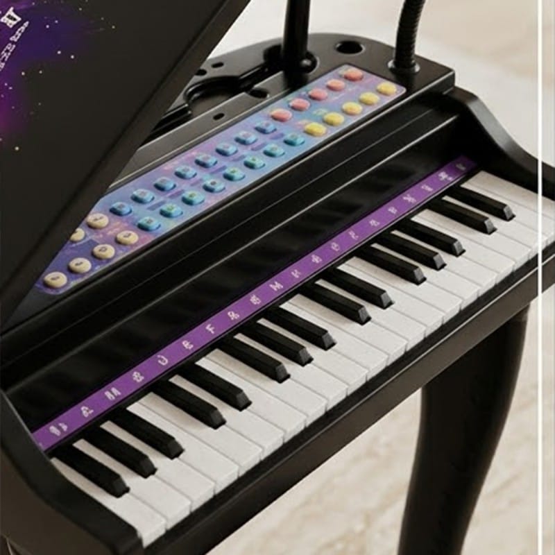 Picture of 37 Key Kids Piano Keyboard With Microphone And Chair Black STEM Musical Toy Set For Boys Girls Children Early Learning Education Gift - Black