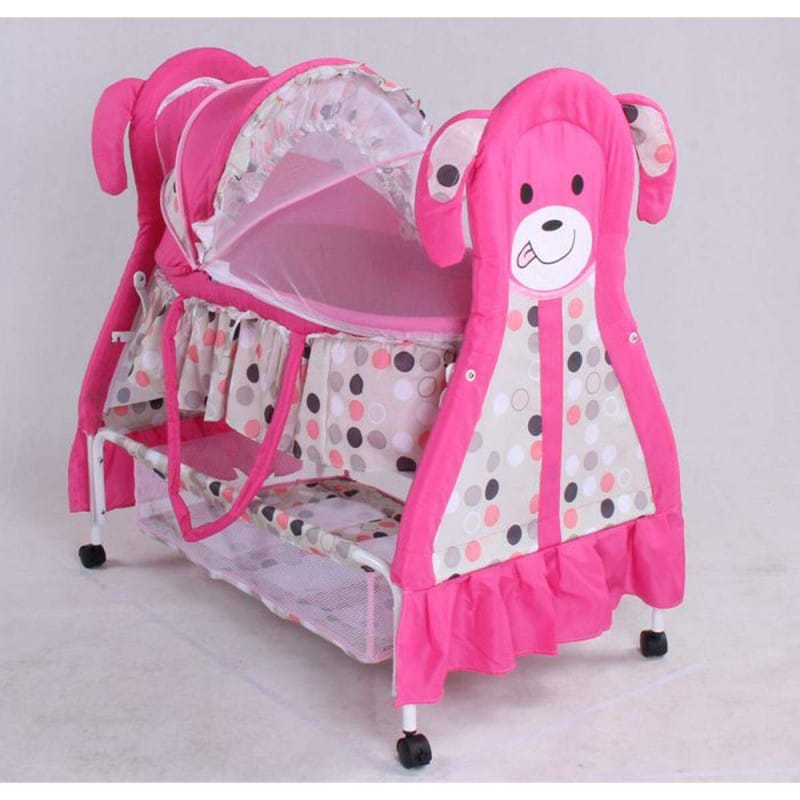 Picture of Baby Cradle Bed with Mosquito Net, 2 in 1 Baby Crib, can be Infant Basket, Pink Baby Rocking Bed with 4 lockable wheels - Pink