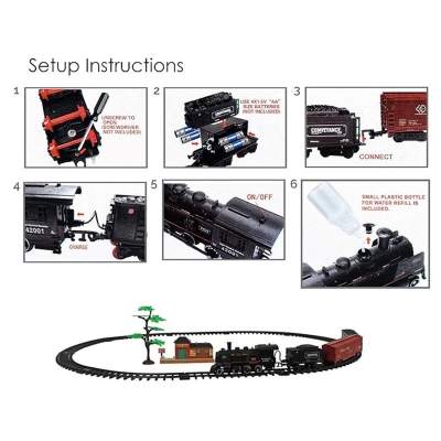 Picture of Rail King Train Set Toy with Smoke, Light, Locomotive, Cargo Car, and Tracks Powered by Battery - Multicolor