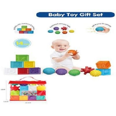 Picture of 14pcs Puzzle Sensory Soft & Textured Rubber Balls blocks Set For Kids - Multicolor