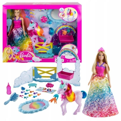 Picture of Barbie Dreamtopia Doll And Unicorn Nutrition Set-GTG01 - Hotpink