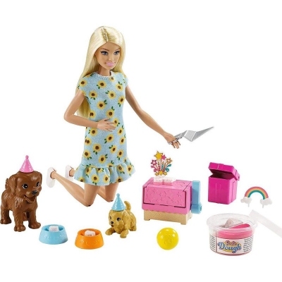 Picture of Barbie Pet Party Doll And Playset with 2 Pet Pets, Dough, Cake Pan Accessories For kids-GXV75 - Multicolor