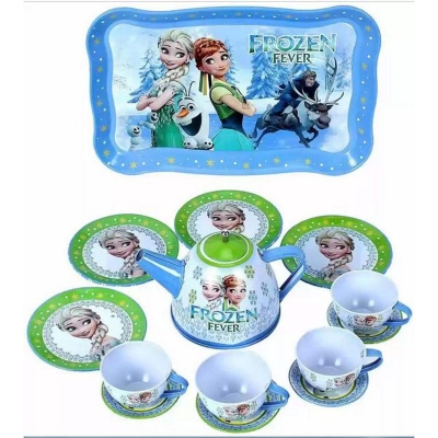 Picture of HALO NATION Frozen Tea Party Play Set with Teapot, Cups Pretend Play Luxurious 15 Piece Tin Kitchen Toy Set - Blue