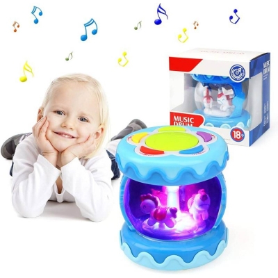 Picture of HUANGER lovely Multi-function baby musical merry-go-round hand drums toy intelligent learning toy with music and lights - Multicolor