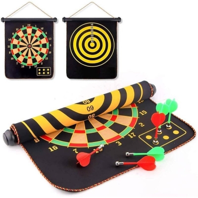 Picture of 15 Inches Double-Sided Magnetic Dart Board Game with 6 Magnetic Darts | Indoor Outdoor Games for Adults, Kids Foldable Dart Board Game Toy for Kids - Multicolor