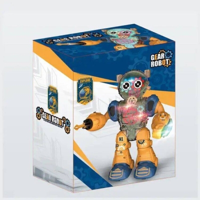 Picture of Kids rotation colorful gear electric walking dancing robot toys sound light - Orange