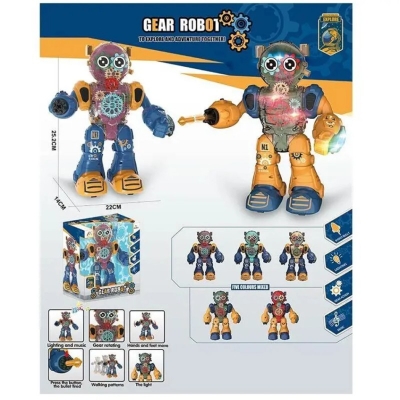 Picture of Kids rotation colorful gear electric walking dancing robot toys sound light - Orange