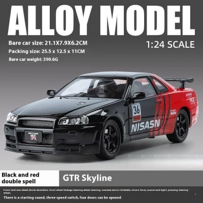 Picture of 1/24 Scale Nissan Skyline GTR R34 Modified Floral Version Alloy Diecast Model Car with Sound & Light Pull Back Car Toy for Kids - Multicolor